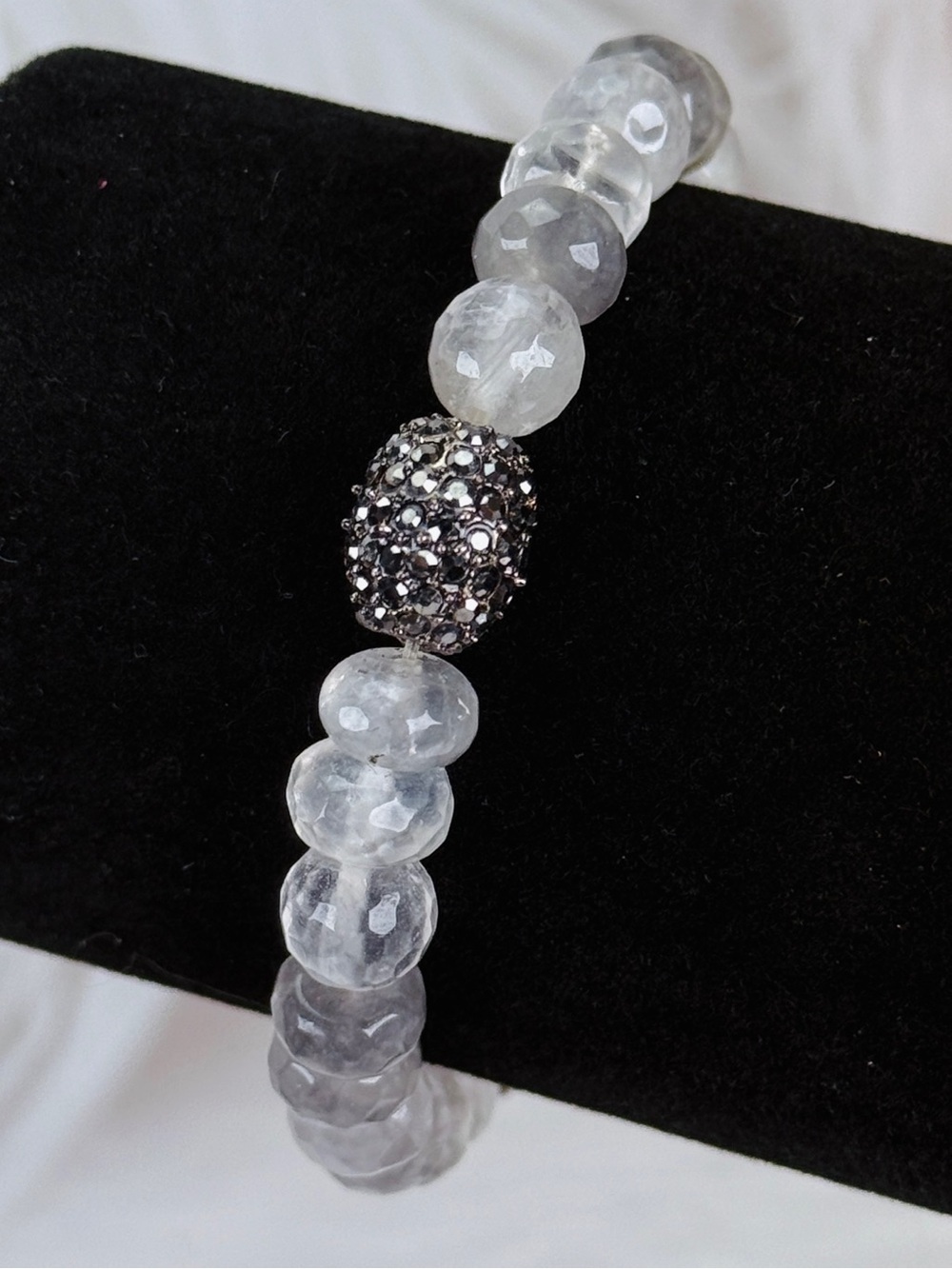 Gorgeous weighted, black bling, multi shaded costume stretch bracelet